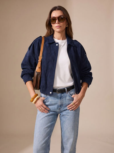 Lena | Damen Oversized Kurzjacke mit Reißverschluss und Metallknöpfen
