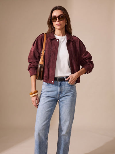 Lena | Damen Oversized Kurzjacke mit Reißverschluss und Metallknöpfen
