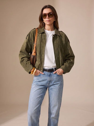 Lena | Damen Oversized Kurzjacke mit Reißverschluss und Metallknöpfen