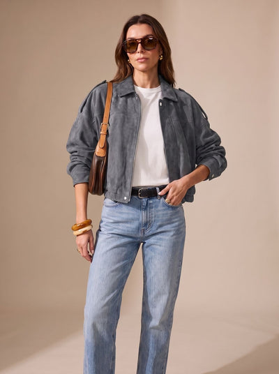 Lena | Damen Oversized Kurzjacke mit Reißverschluss und Metallknöpfen
