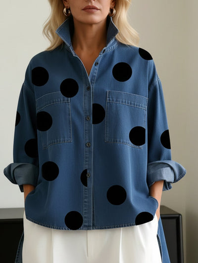 Clara | Damen Oversized Langarm Polka-Dot Hemdbluse