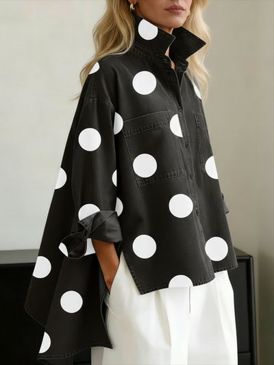Clara | Damen Oversized Langarm Polka-Dot Hemdbluse