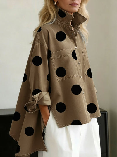 Clara | Damen Oversized Langarm Polka-Dot Hemdbluse