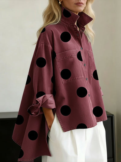 Clara | Damen Oversized Langarm Polka-Dot Hemdbluse