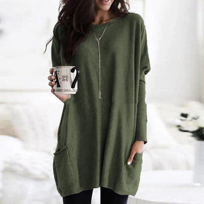 Luisa | Damen Oversized Langarm-Tunika Pullover mit Taschen