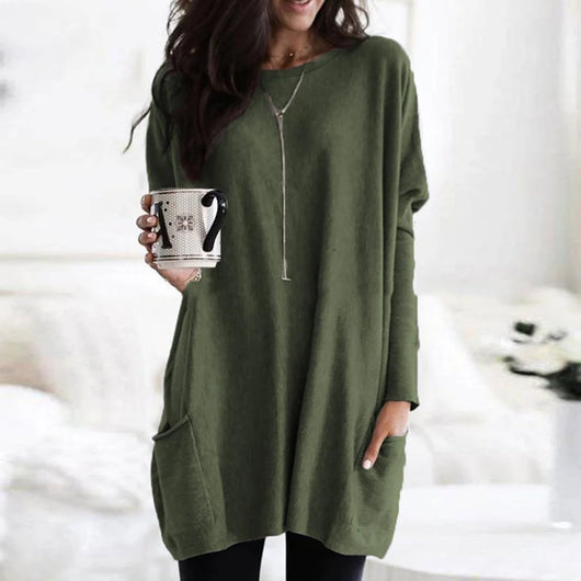Luisa | Damen Oversized Langarm-Tunika Pullover mit Taschen