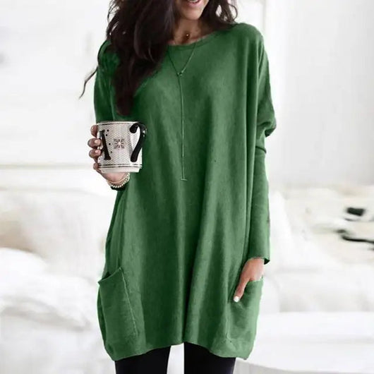 Luisa | Damen Oversized Langarm-Tunika Pullover mit Taschen
