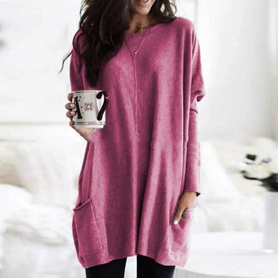Luisa | Damen Oversized Langarm-Tunika Pullover mit Taschen