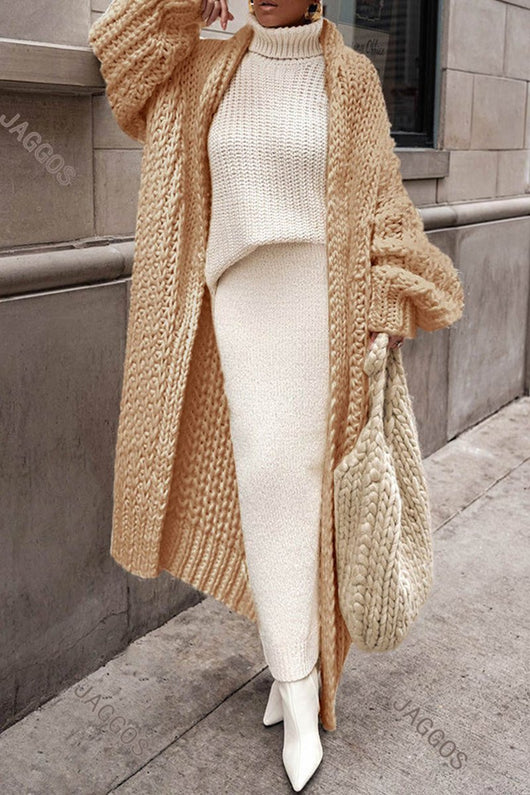 Hannah | Damen Oversized Longline Grobstrick Cardigan Offen