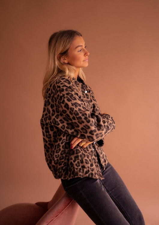 Luisa | Damen Oversized Quilted Jacket Leopardenmuster Druckknopf