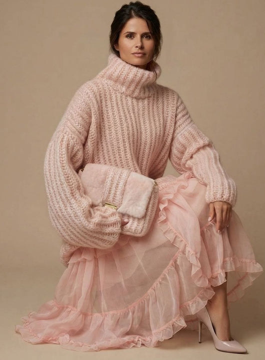Charlotte | Damen Oversized Rollkragen Strickpullover Flauschig Warm