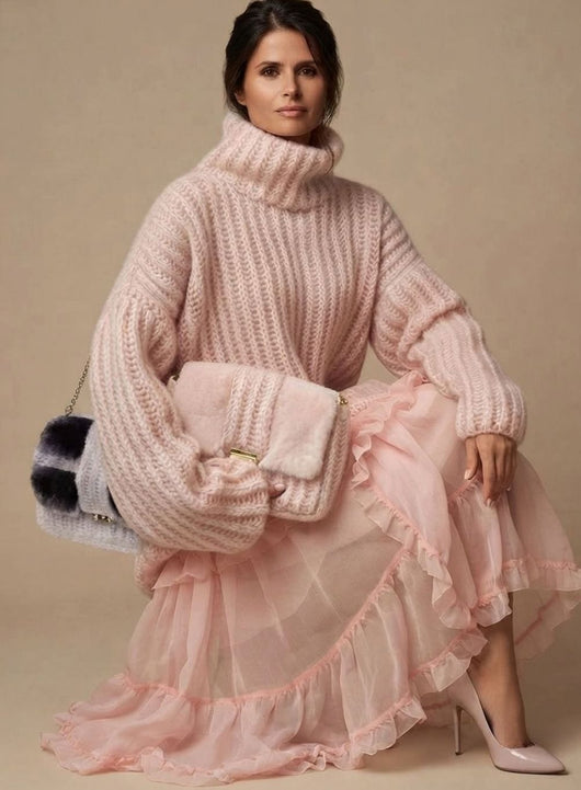Charlotte | Damen Oversized Rollkragen Strickpullover Flauschig Warm