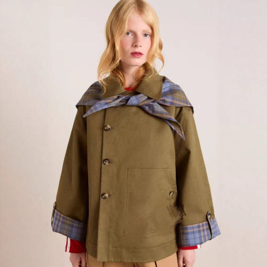 Charlotte | Damen Oversized Trench Coat Karogefu­tterter Umlegekragen Zweireiher