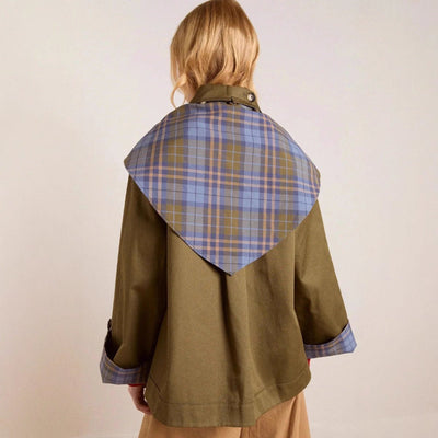 Charlotte | Damen Oversized Trench Coat Karogefu­tterter Umlegekragen Zweireiher
