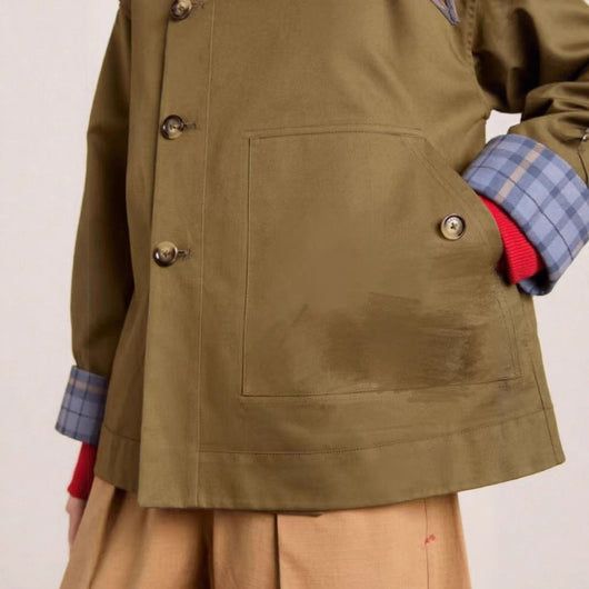 Charlotte | Damen Oversized Trench Coat Karogefu­tterter Umlegekragen Zweireiher