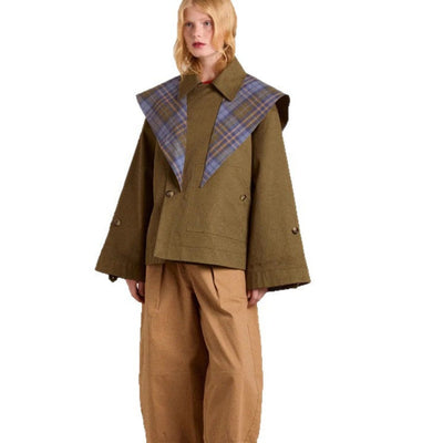 Charlotte | Damen Oversized Trench Coat Karogefu­tterter Umlegekragen Zweireiher