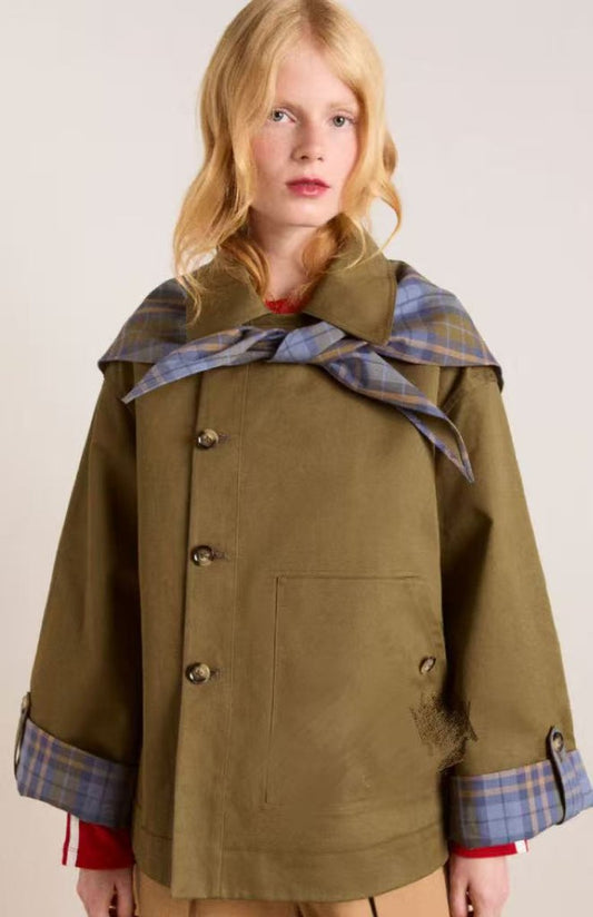 Charlotte | Damen Oversized Trench Coat Karogefu­tterter Umlegekragen Zweireiher