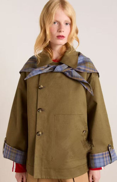 Charlotte | Damen Oversized Trench Coat Karogefu­tterter Umlegekragen Zweireiher