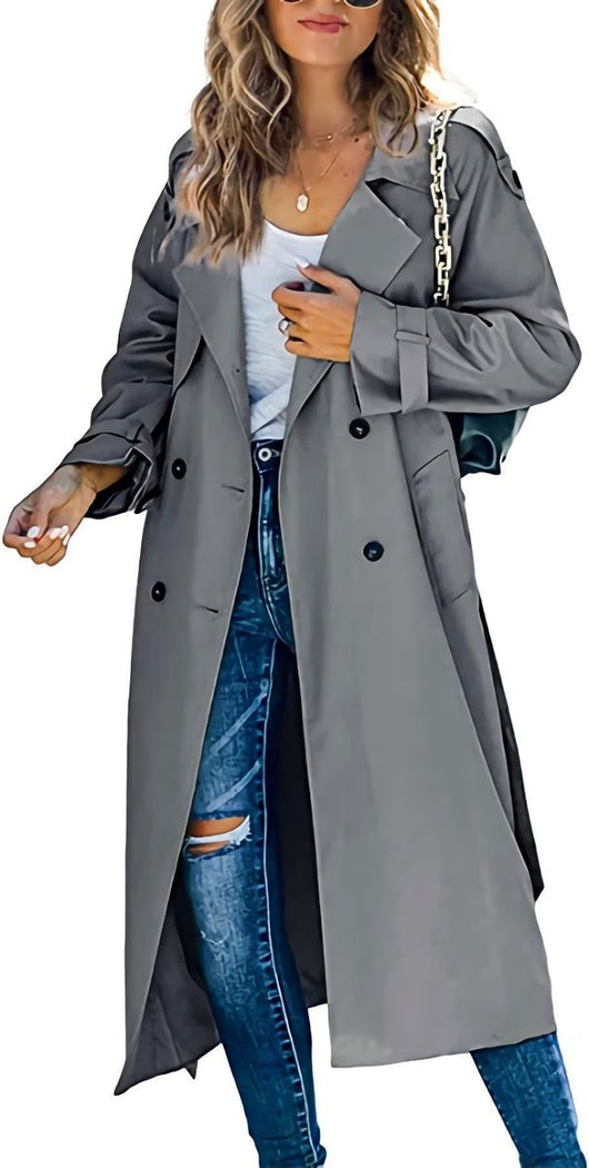 Sophie | Damen Oversized Trench Coat mit Bindegürtel Doppelreiher
