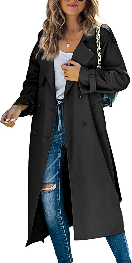 Sophie | Damen Oversized Trench Coat mit Bindegürtel Doppelreiher