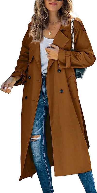 Sophie | Damen Oversized Trench Coat mit Bindegürtel Doppelreiher