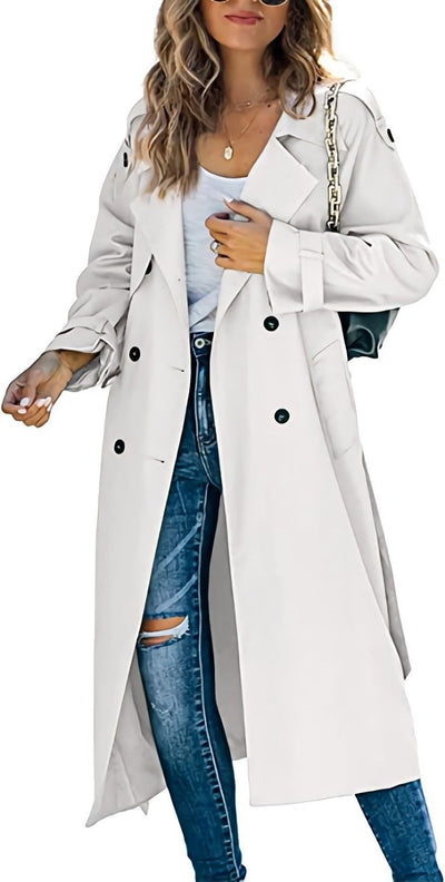 Sophie | Damen Oversized Trench Coat mit Bindegürtel Doppelreiher