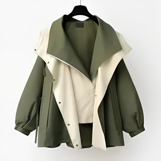 Hannah | Damen Oversized Trench Coat Wasserdichter Kurzmantel mit Doppelkragen