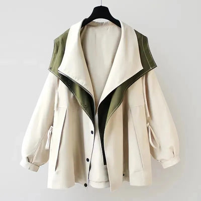 Hannah | Damen Oversized Trench Coat Wasserdichter Kurzmantel mit Doppelkragen