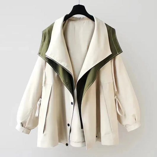 Hannah | Damen Oversized Trench Coat Wasserdichter Kurzmantel mit Doppelkragen