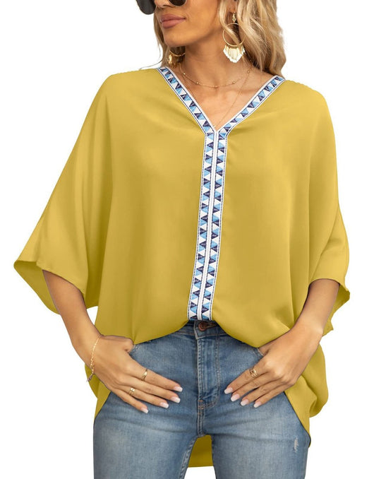 Luisa | Damen Oversized Tunika V-Ausschnitt Geometrisches Stickerei-Oberteil