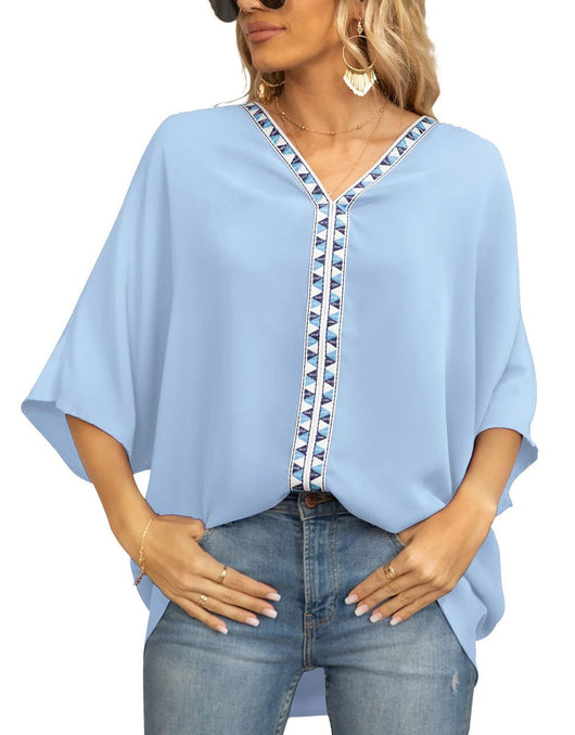 Luisa | Damen Oversized Tunika V-Ausschnitt Geometrisches Stickerei-Oberteil