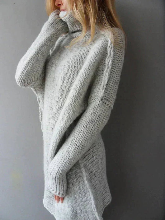 Charlotte | Damen Oversized Turtleneck Sweater Grobstrick Longpullover