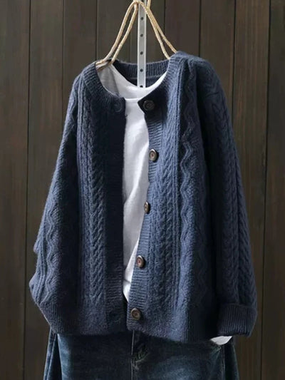 Johanna | Damen Oversized Zopfmuster-Cardigan mit Knopfleiste