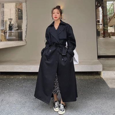 Emilia | Damen Oversized Zweireiher Maxi Trench Coat mit Bindegürtel