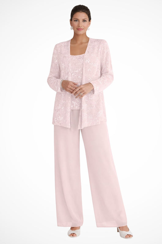 Elfriede | Damen Pailletten Wide-Leg Dreiteiler-Set Festliche Anzughose