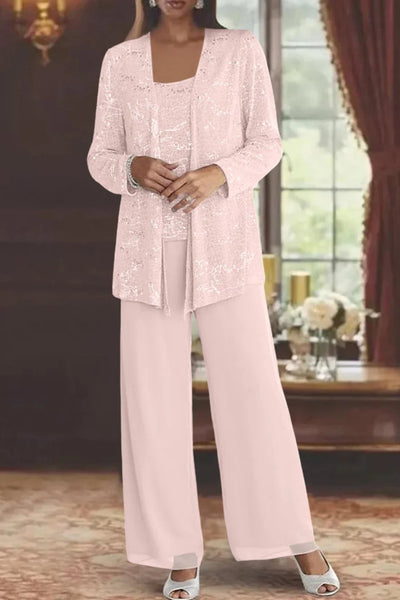 Elfriede | Damen Pailletten Wide-Leg Dreiteiler-Set Festliche Anzughose