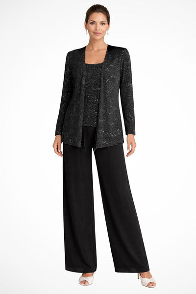 Elfriede | Damen Pailletten Wide-Leg Dreiteiler-Set Festliche Anzughose