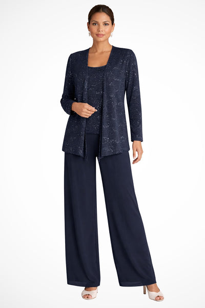 Elfriede | Damen Pailletten Wide-Leg Dreiteiler-Set Festliche Anzughose