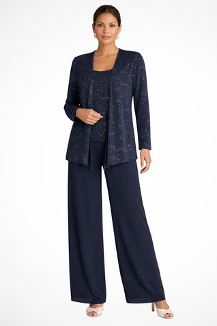 Elfriede | Damen Pailletten Wide-Leg Dreiteiler-Set Festliche Anzughose