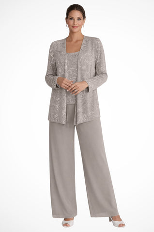 Elfriede | Damen Pailletten Wide-Leg Dreiteiler-Set Festliche Anzughose