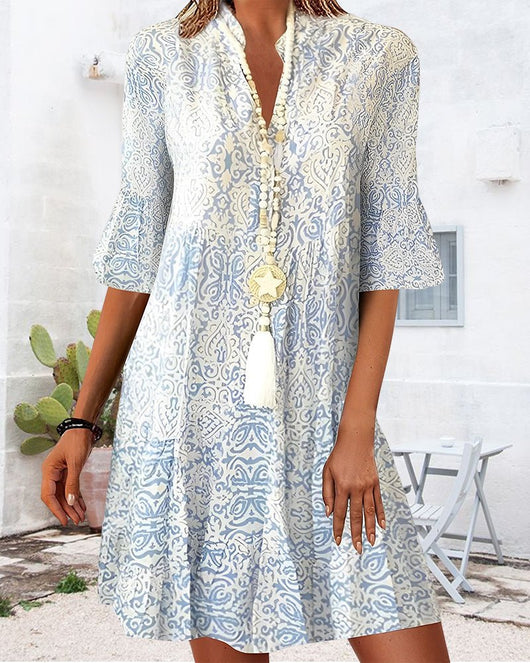 Marlene | Damen Paisley V-Ausschnitt Dreiviertelarm Kleid