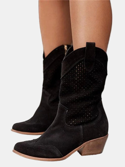 Clara | Damen Perforierte Knee High Boots Blockabsatz Wildlederoptik