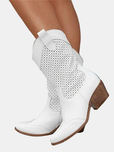 Clara | Damen Perforierte Knee High Boots Blockabsatz Wildlederoptik