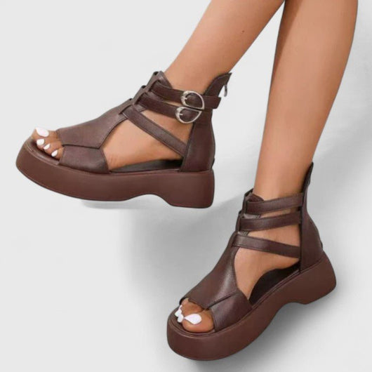 Sophie | Damen Plateau-Sandalen Schnallenverschluss Kreuzriemen Offene Zehenpartie