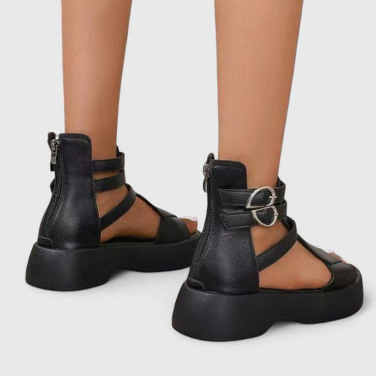 Sophie | Damen Plateau-Sandalen Schnallenverschluss Kreuzriemen Offene Zehenpartie