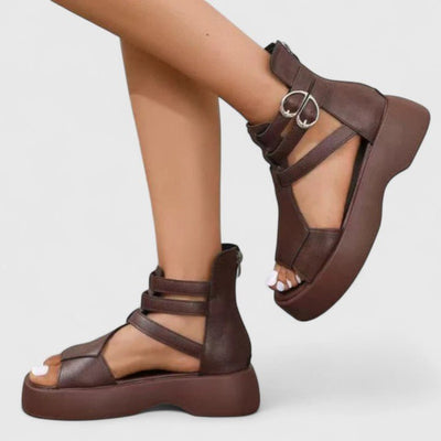 Sophie | Damen Plateau-Sandalen Schnallenverschluss Kreuzriemen Offene Zehenpartie