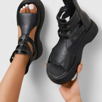 Sophie | Damen Plateau-Sandalen Schnallenverschluss Kreuzriemen Offene Zehenpartie