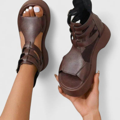 Sophie | Damen Plateau-Sandalen Schnallenverschluss Kreuzriemen Offene Zehenpartie