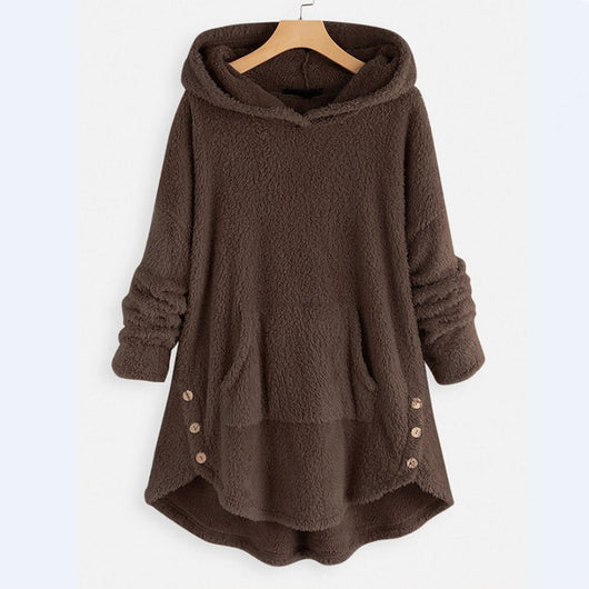 Lena | Damen Plüsch-Hoodie Sweatshirt Reißverschluss Katzen-Print Fleece