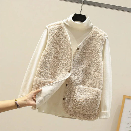 Marlene | Damen Puffer Vest Teddyfleece Weste mit Knopfleiste